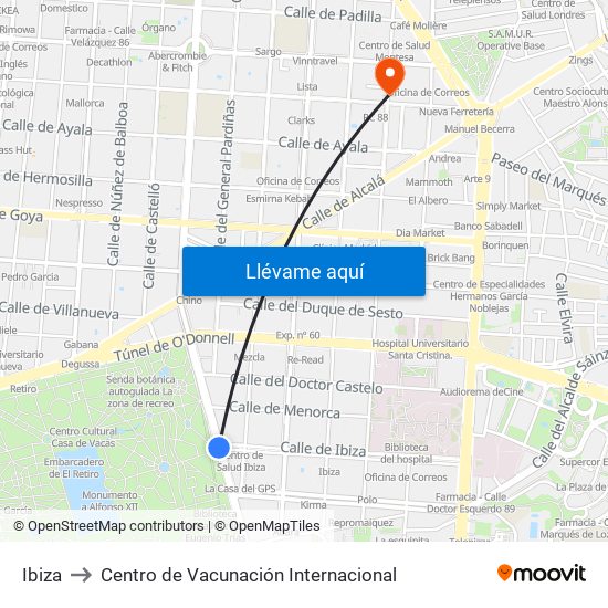 Ibiza to Centro de Vacunación Internacional map