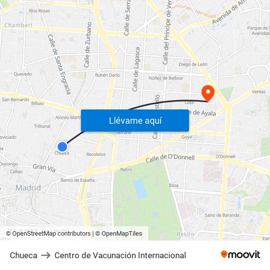 Chueca to Centro de Vacunación Internacional map