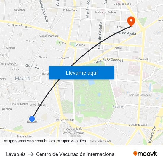 Lavapiés to Centro de Vacunación Internacional map