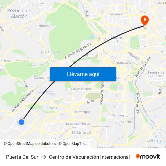 Puerta Del Sur to Centro de Vacunación Internacional map
