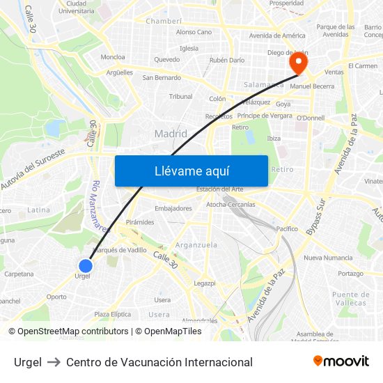 Urgel to Centro de Vacunación Internacional map
