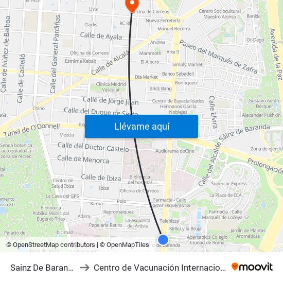 Sainz De Baranda to Centro de Vacunación Internacional map