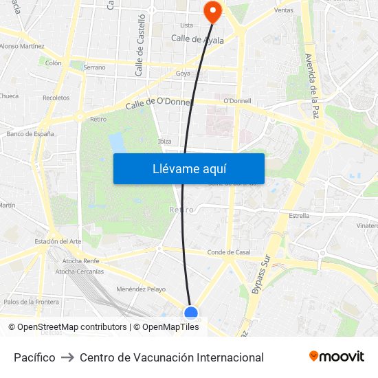 Pacífico to Centro de Vacunación Internacional map