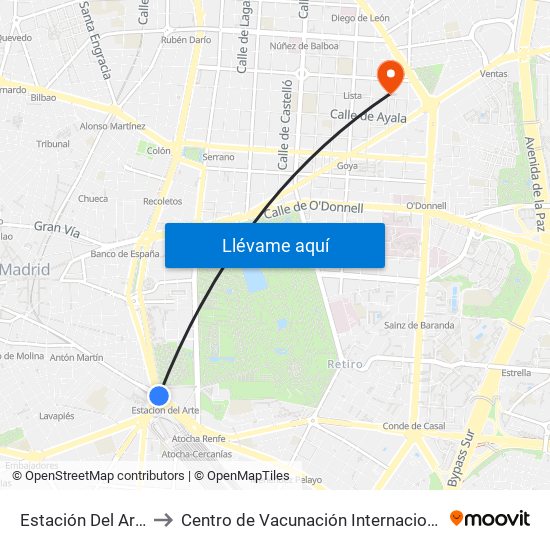 Estación Del Arte to Centro de Vacunación Internacional map