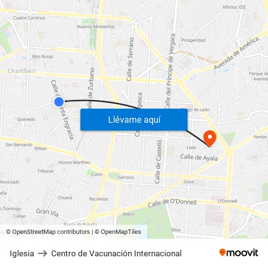 Iglesia to Centro de Vacunación Internacional map