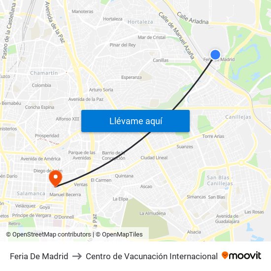Feria De Madrid to Centro de Vacunación Internacional map