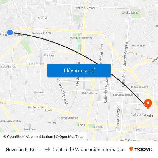Guzmán El Bueno to Centro de Vacunación Internacional map