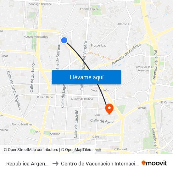 República Argentina to Centro de Vacunación Internacional map