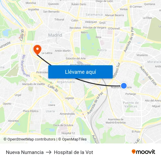 Nueva Numancia to Hospital de la Vot map