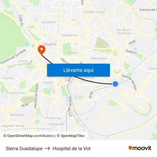 Sierra Guadalupe to Hospital de la Vot map