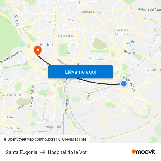 Santa Eugenia to Hospital de la Vot map