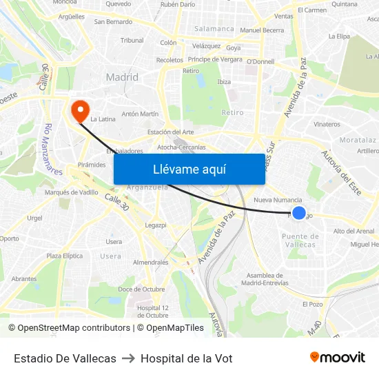 Estadio De Vallecas to Hospital de la Vot map