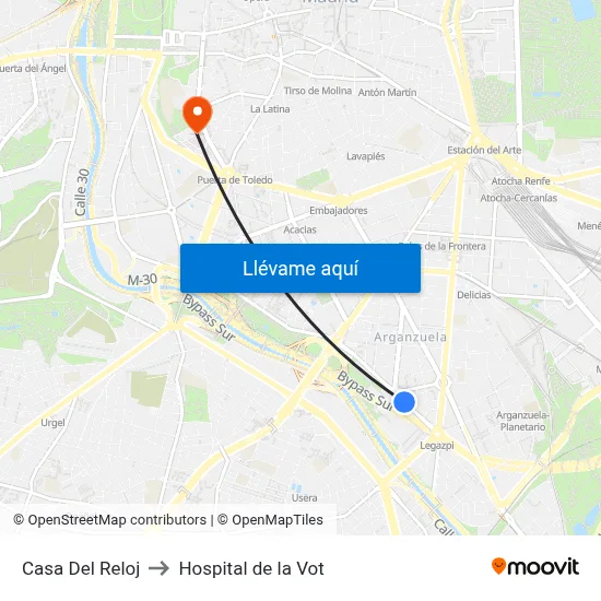 Casa Del Reloj to Hospital de la Vot map