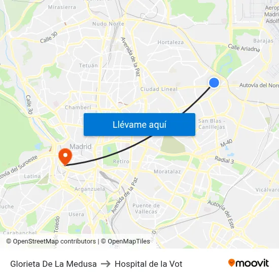 Glorieta De La Medusa to Hospital de la Vot map