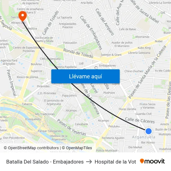 Batalla Del Salado - Embajadores to Hospital de la Vot map