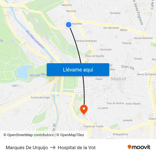 Marqués De Urquijo to Hospital de la Vot map