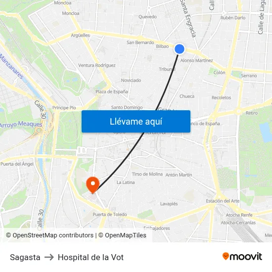 Sagasta to Hospital de la Vot map