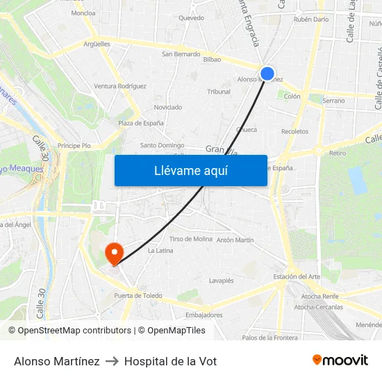 Alonso Martínez to Hospital de la Vot map