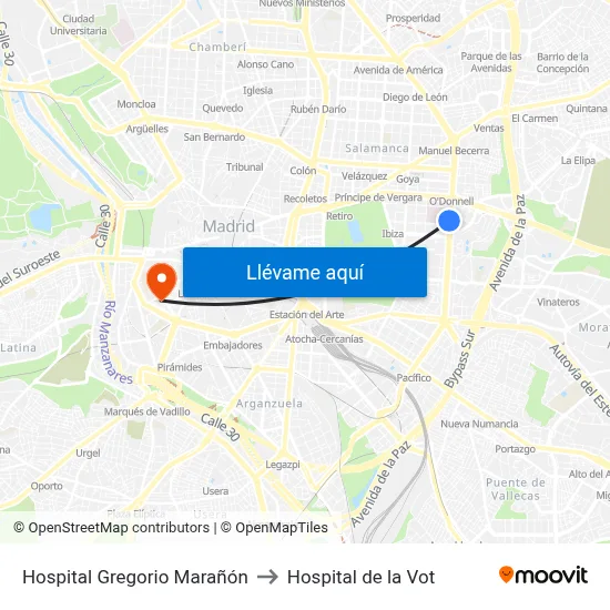 Hospital Gregorio Marañón to Hospital de la Vot map