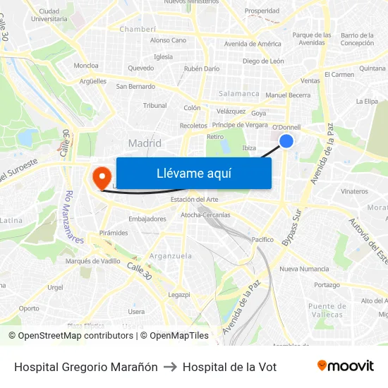 Hospital Gregorio Marañón to Hospital de la Vot map
