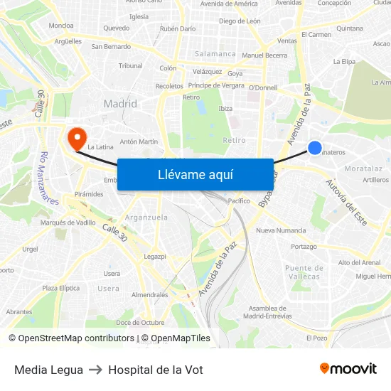 Media Legua to Hospital de la Vot map