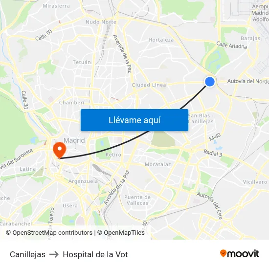 Canillejas to Hospital de la Vot map