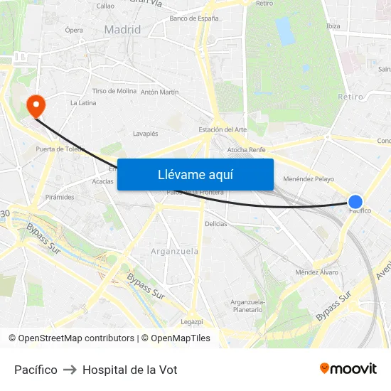 Pacífico to Hospital de la Vot map