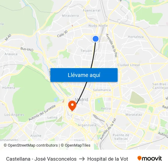 Castellana - José Vasconcelos to Hospital de la Vot map