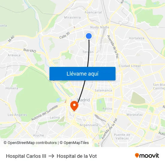 Hospital Carlos III to Hospital de la Vot map
