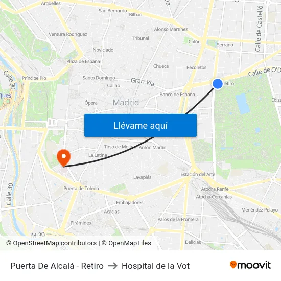 Puerta De Alcalá - Retiro to Hospital de la Vot map