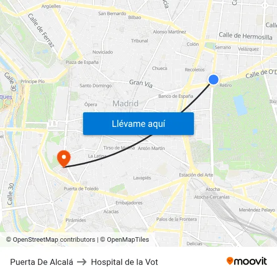 Puerta De Alcalá to Hospital de la Vot map
