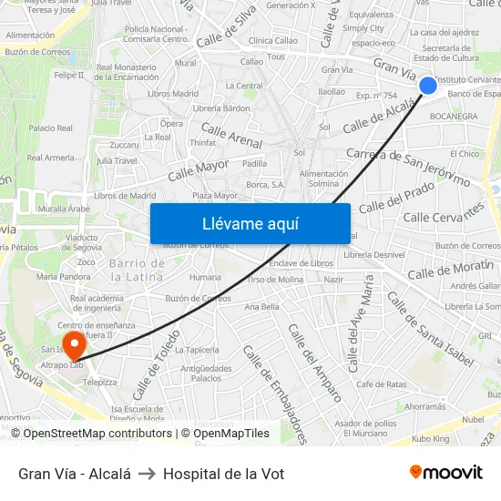 Gran Vía - Alcalá to Hospital de la Vot map