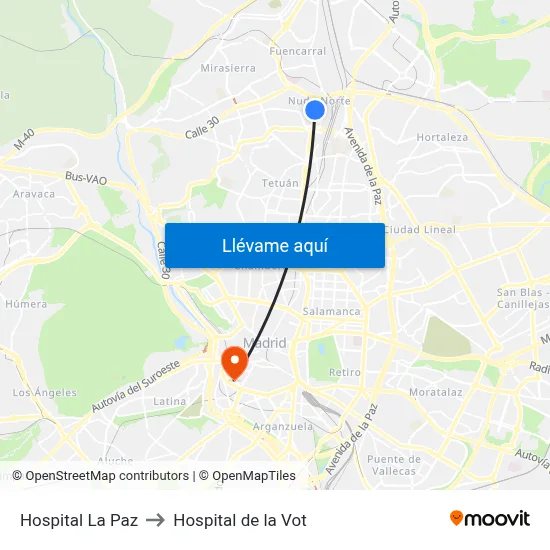 Hospital La Paz to Hospital de la Vot map