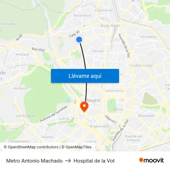 Metro Antonio Machado to Hospital de la Vot map