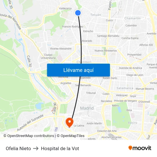 Ofelia Nieto to Hospital de la Vot map
