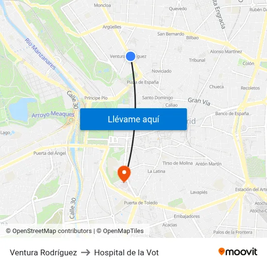Ventura Rodríguez to Hospital de la Vot map