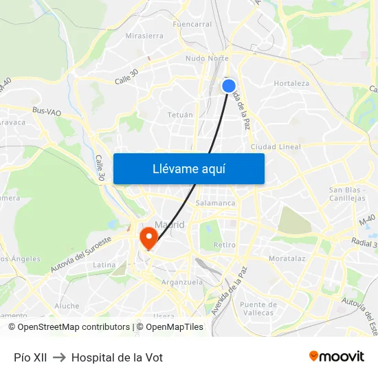Pío XII to Hospital de la Vot map