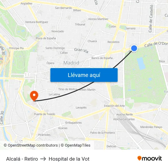 Alcalá - Retiro to Hospital de la Vot map