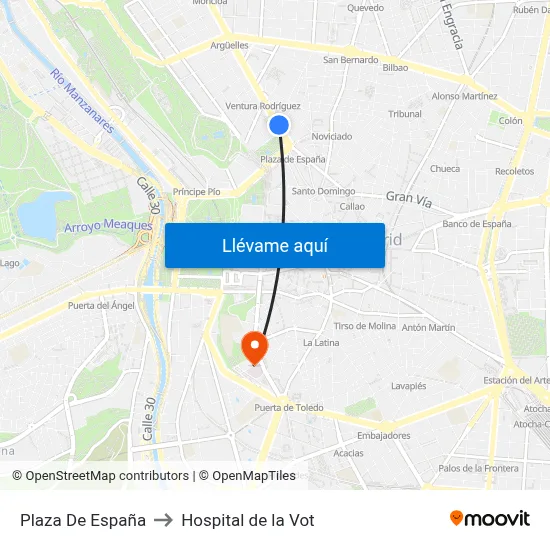 Plaza De España to Hospital de la Vot map