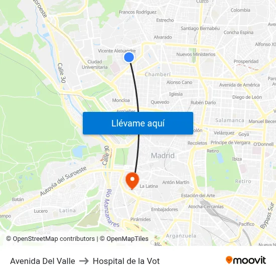Avenida Del Valle to Hospital de la Vot map