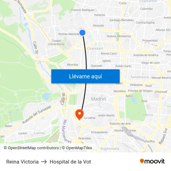 Reina Victoria to Hospital de la Vot map