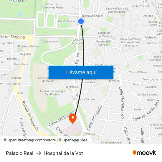 Palacio Real to Hospital de la Vot map