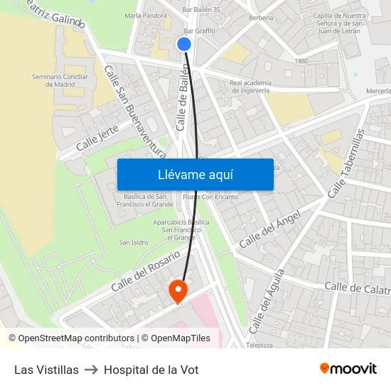 Las Vistillas to Hospital de la Vot map