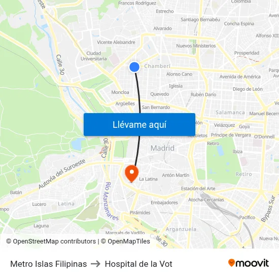 Metro Islas Filipinas to Hospital de la Vot map