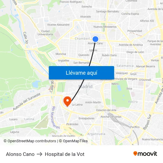 Alonso Cano to Hospital de la Vot map