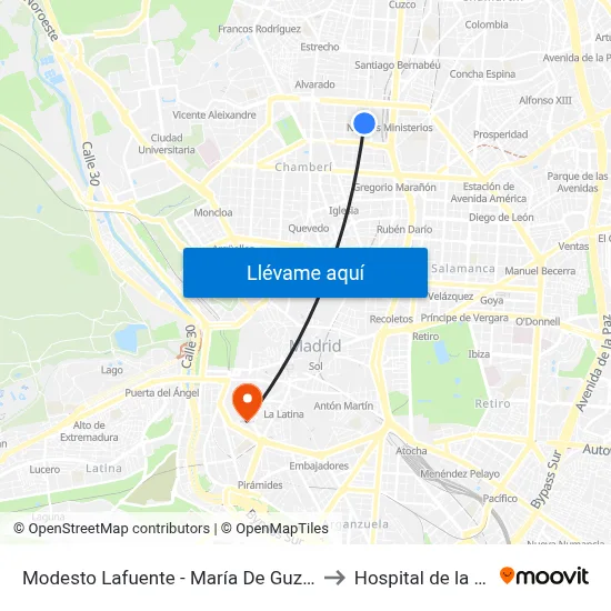 Modesto Lafuente - María De Guzmán to Hospital de la Vot map