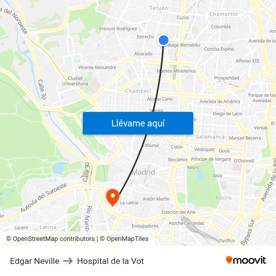 Edgar Neville to Hospital de la Vot map