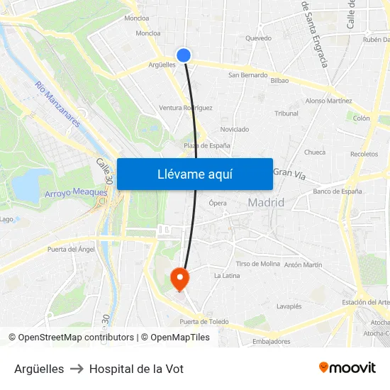 Argüelles to Hospital de la Vot map
