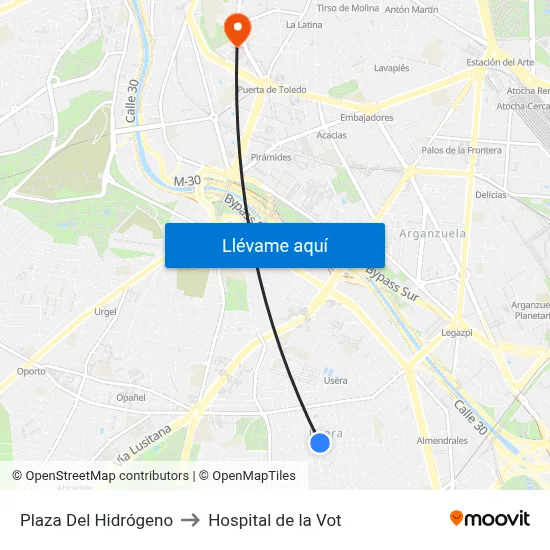 Plaza Del Hidrógeno to Hospital de la Vot map