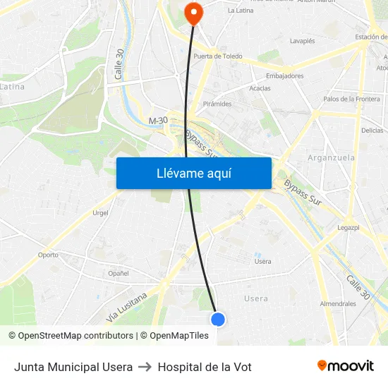 Junta Municipal Usera to Hospital de la Vot map